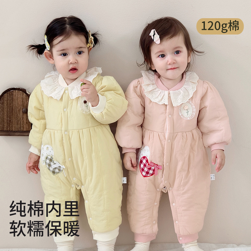 哇哇婴儿连体衣冬季女宝宝可爱公主加厚哈衣a类家居睡衣爬服