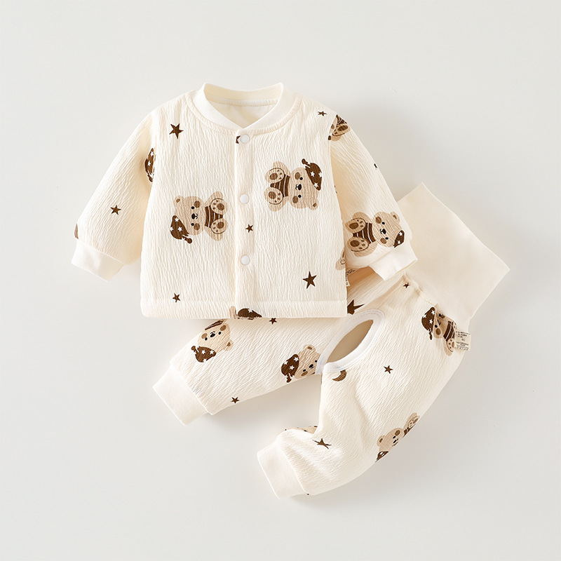 哇哇宝宝夹棉分体套装保暖衣秋冬季开裆裤薄棉服分体儿童秋衣秋裤