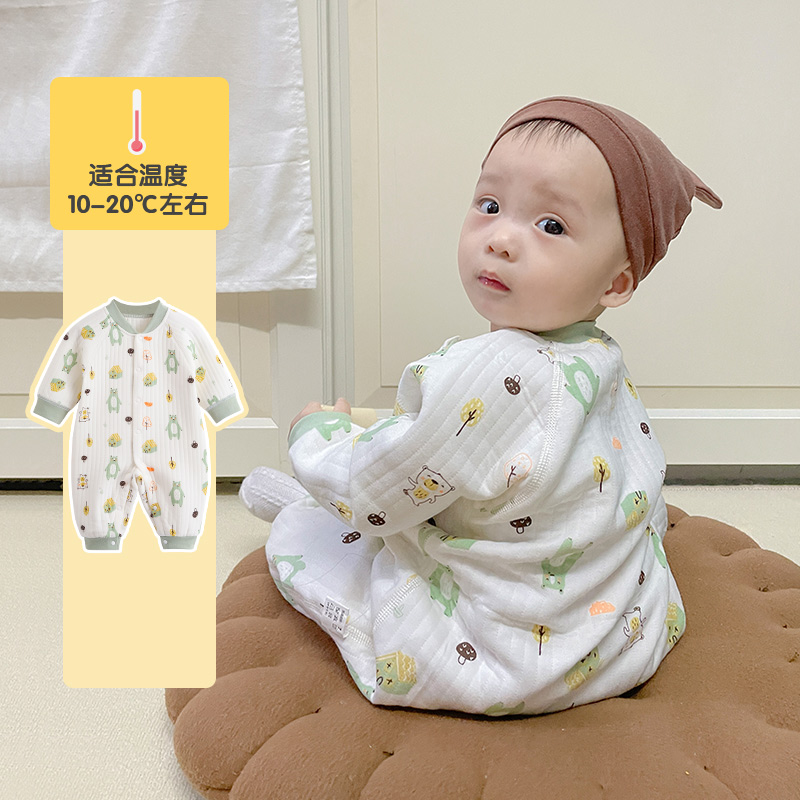宝宝睡衣春秋婴儿衣服纯棉无骨保暖加厚连体衣冬季爬服外出棉衣