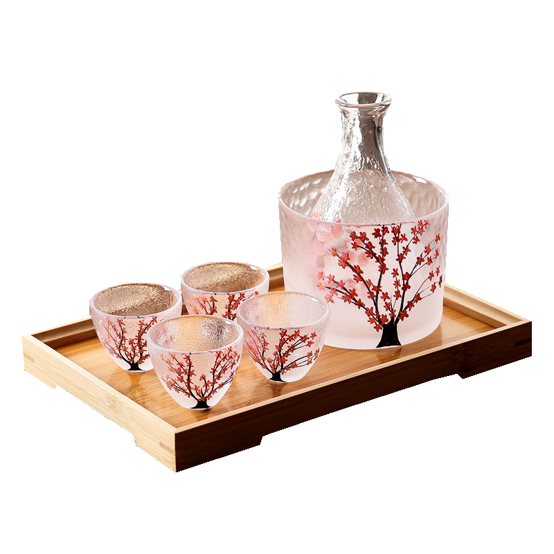 手绘樱花玻璃清酒壶酒具套装