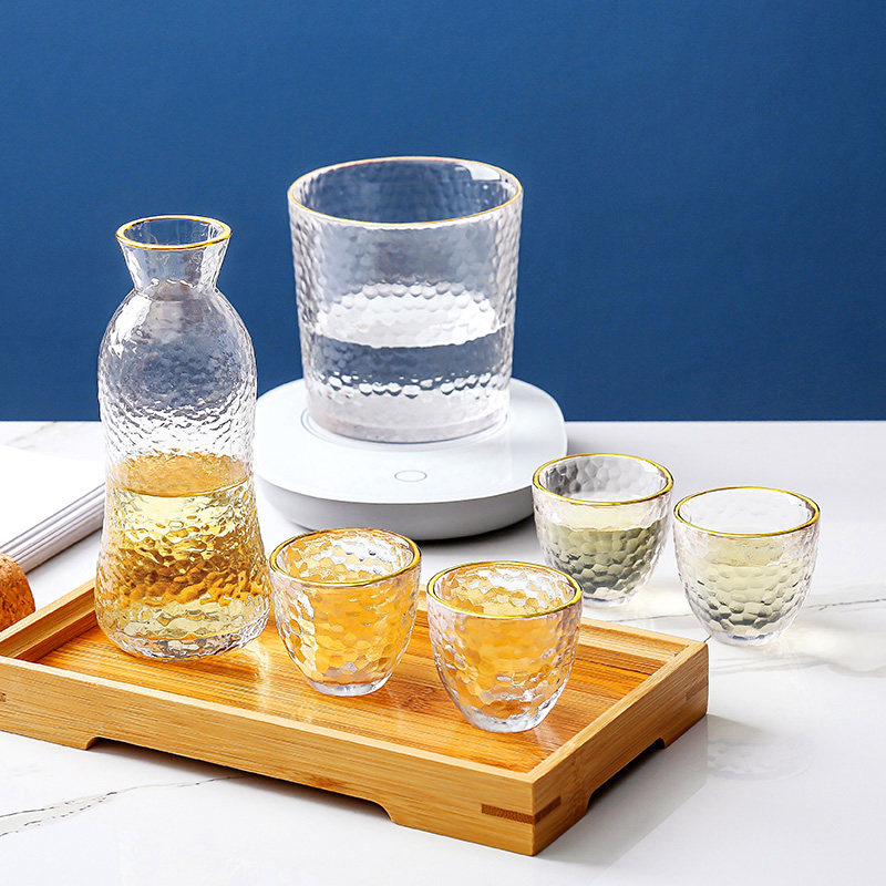 描金白酒杯子轻奢玻璃酒具套装家用小号一两烈酒杯温酒壶分酒器