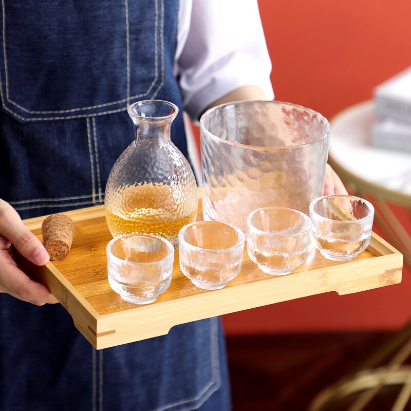 日式锤纹透明玻璃清酒黄酒温酒器套装酒壶家用一两白酒杯酒盅酒具