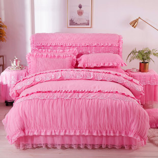 萱羽韩版 公主蕾丝花边被套磨毛单件纯色单双人荷叶边被罩200×230