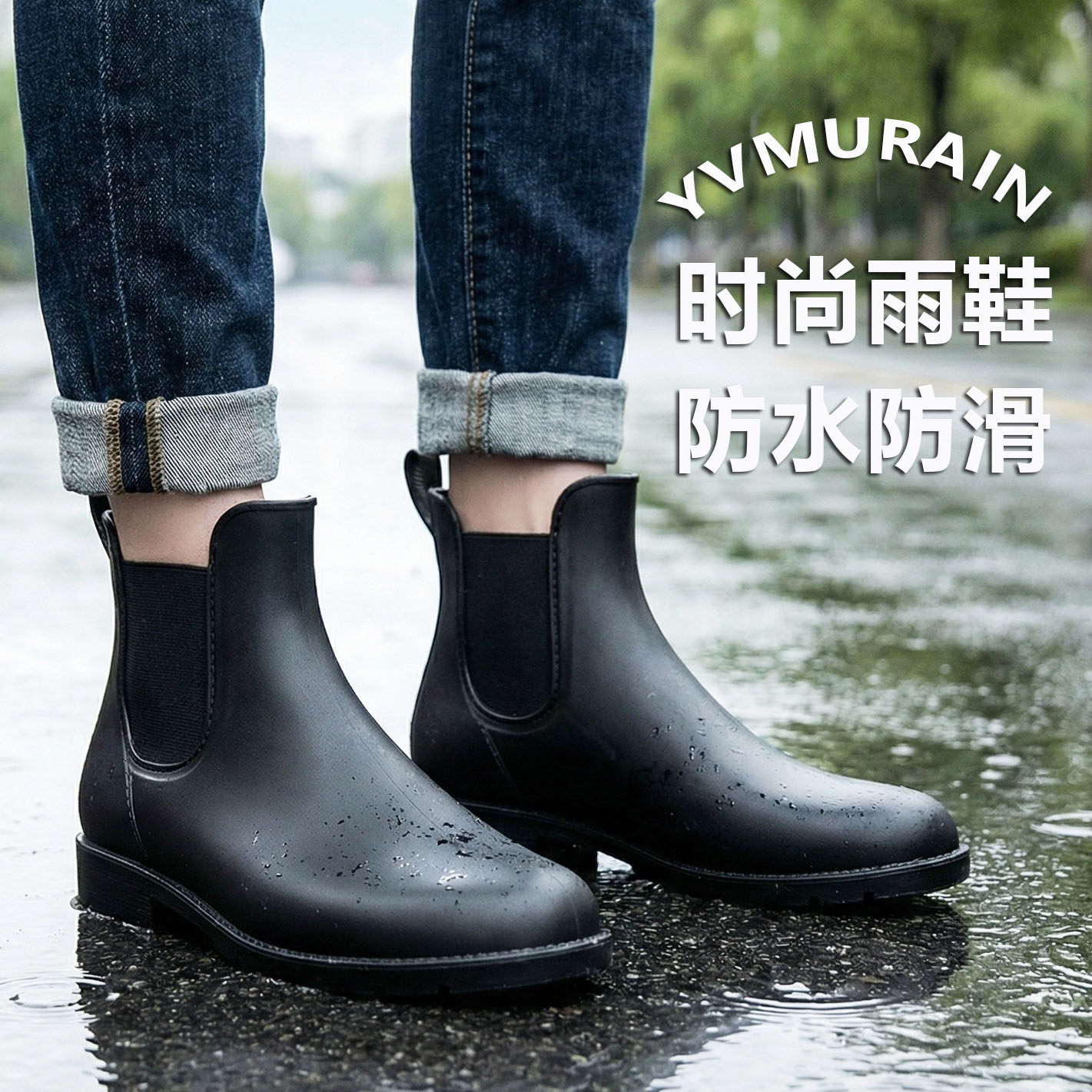 雨牧时尚切尔西雨鞋男防滑套鞋户外轻便新型防水鞋胶鞋钓鱼雨靴