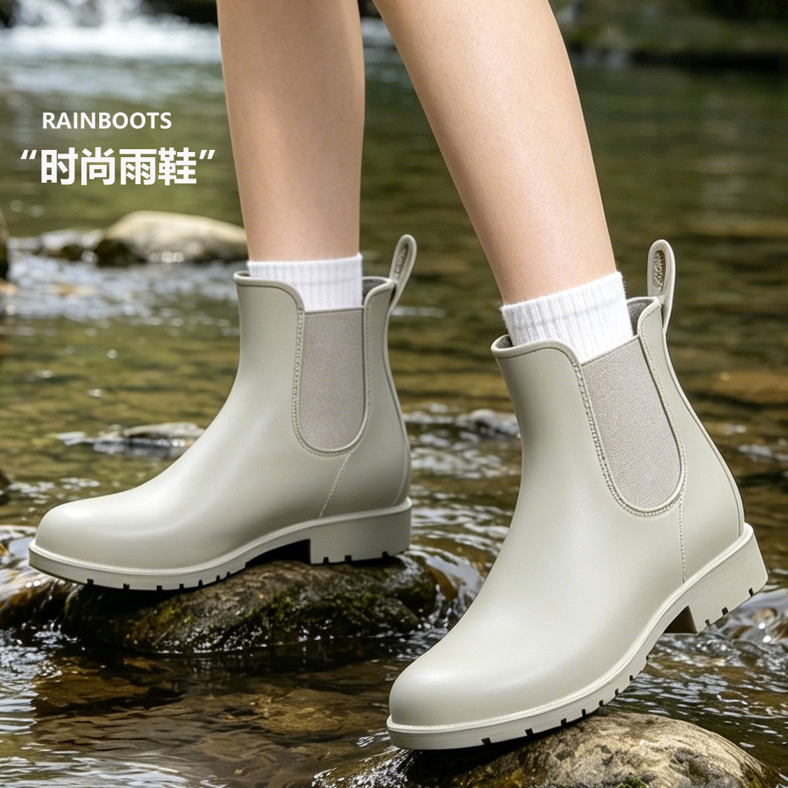 时尚短筒切尔西雨鞋女款图片