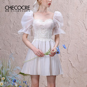 茬客 仙女蕾丝花边拼接百褶裙 法式 奶香吐司 连衣裙2025秋夏新款