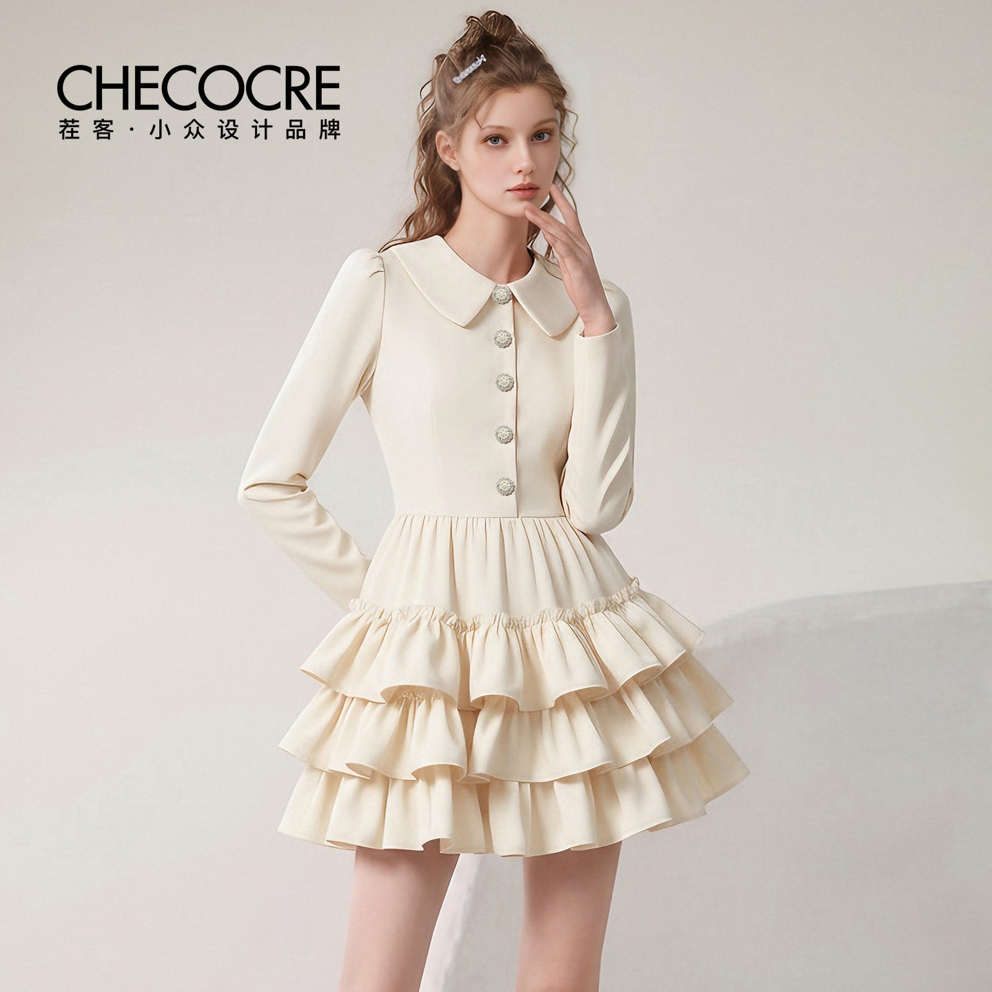 茬客【琉璃幻梦】甜美法式连衣裙2026春季新款多层荷叶边蛋糕短裙