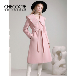 娃娃领珍珠收腰大衣 复古名媛风外套2025秋冬新款 茬客 玫瑰园