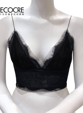 茬客女装内搭背心四季可穿洋气性感睫毛蕾丝吊带修身显瘦无袖上衣