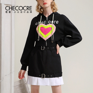 茬客2022年秋冬黑色半身裙口袋设计高腰显瘦复古甜酷风小A摆裙子