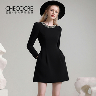 茬客【爱尔兰初】气质时尚风连衣裙2026年春季新款领口重工订钻链