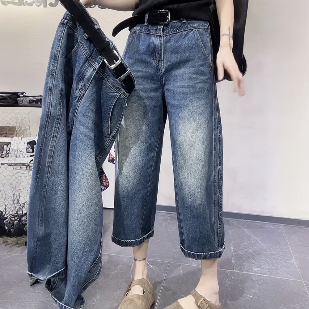 大码八分牛仔裤女哈伦裤老爹裤