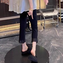 大码女装休闲裤子女九分裤2025年夏季新款薄款蕾丝拼接花边裤子