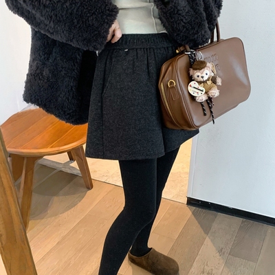 黑灰色高腰毛呢短裤女