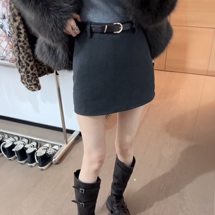 大码 梨形身材高腰遮肉包臀A字短裙 秋冬灰色毛呢半身裙女2025新款