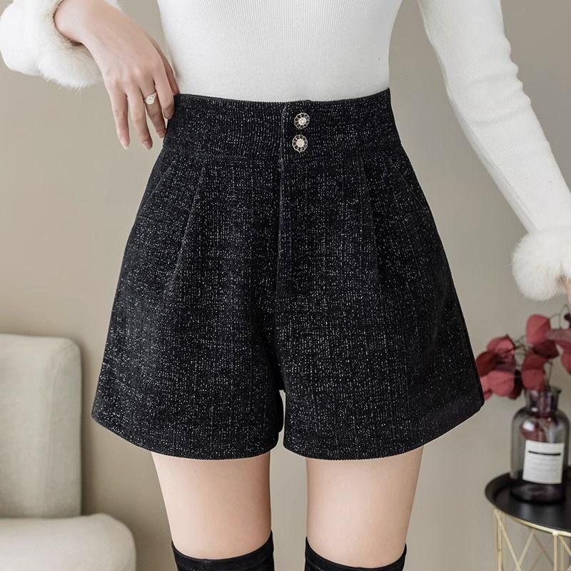 大码胖mm毛呢短裤女阔腿短裤