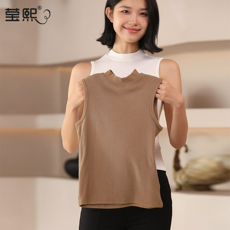 半高领磨绒背心女针织打底衫