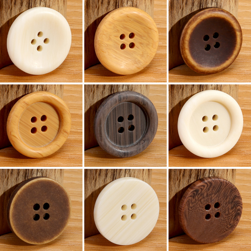 衣服百搭圆形仿木纹树脂扣子配件