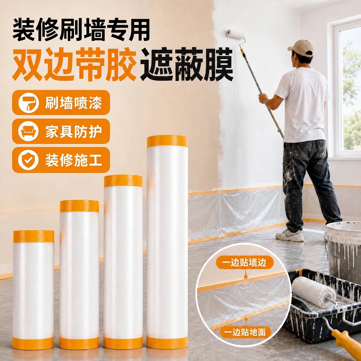 双边带胶遮蔽膜装修防尘保护膜图片