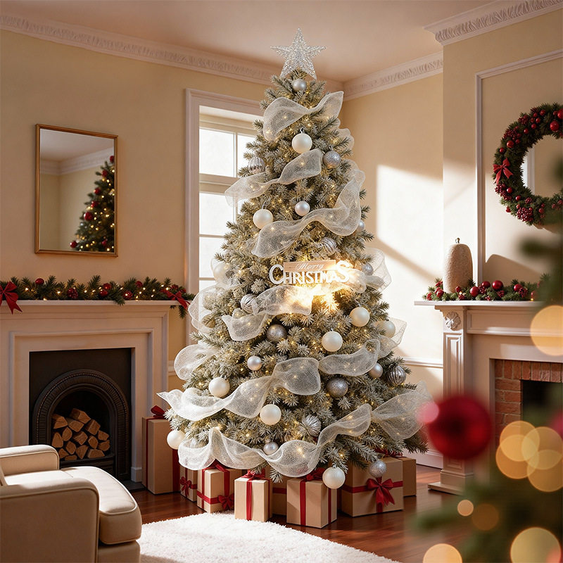 圣诞树装饰场景道具娃屋BJD场景道具白色银色装饰品套装客厅摆件