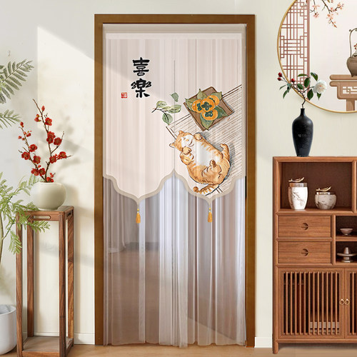 免打孔防蚊门帘布艺网红纱帘卧室蕾丝门帘中式隔断帘遮挡帘挂式