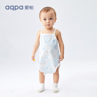aqpa爱帕儿童婴儿背心包屁衣宝宝无袖吊带连体衣纯棉夏季短袖外穿