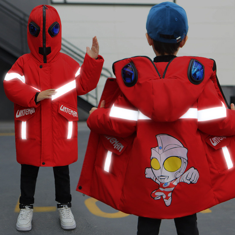 奥特曼羽绒棉服男童拜年服2021新款洋气儿童装衣服外套蜘蛛侠冬装