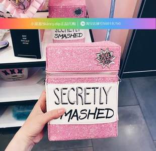 现货 正品SKINNYDIP粉红色亮片英文饮料带吸管搞笑斜挎包