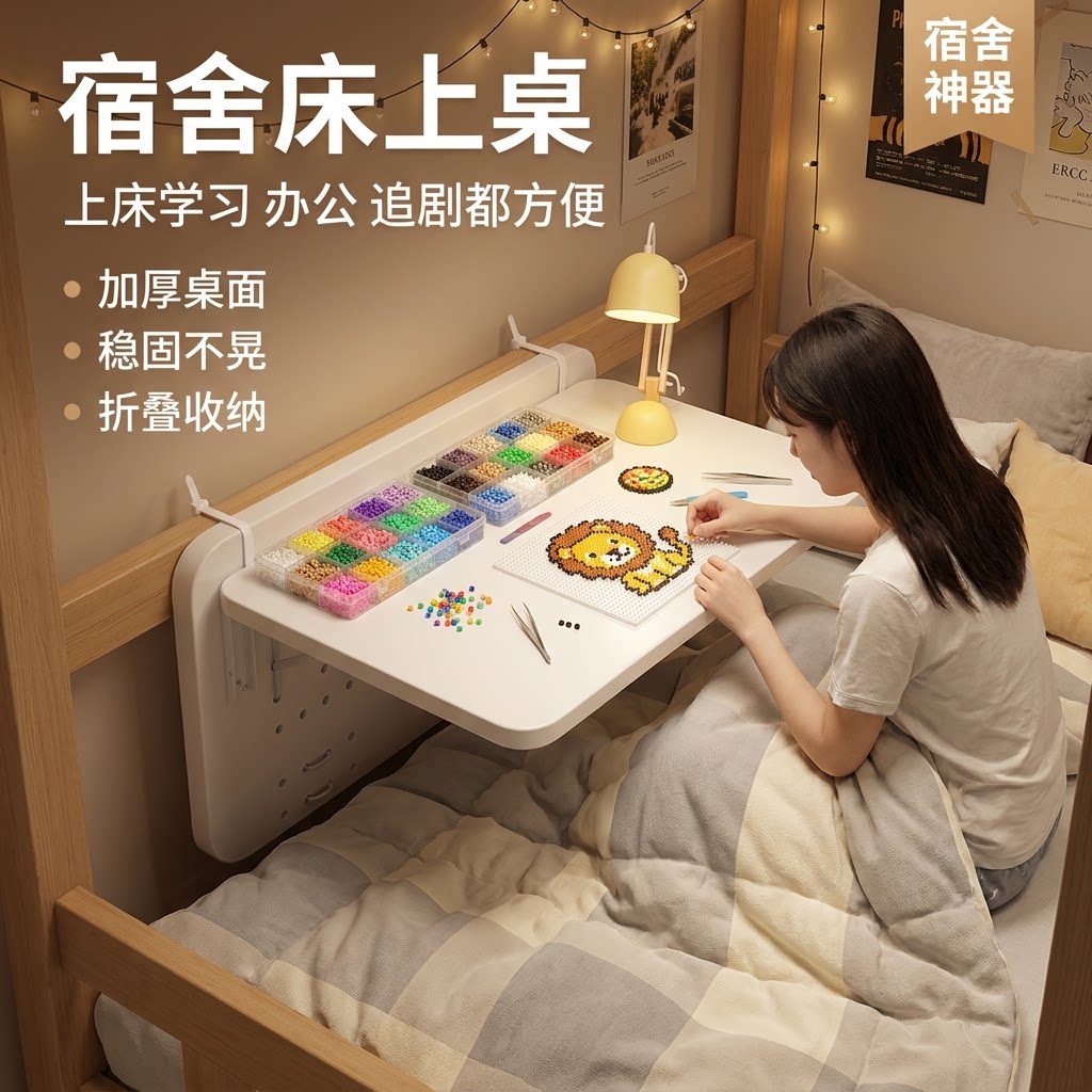 宿舍床上桌免安装折叠侧边可固定图片