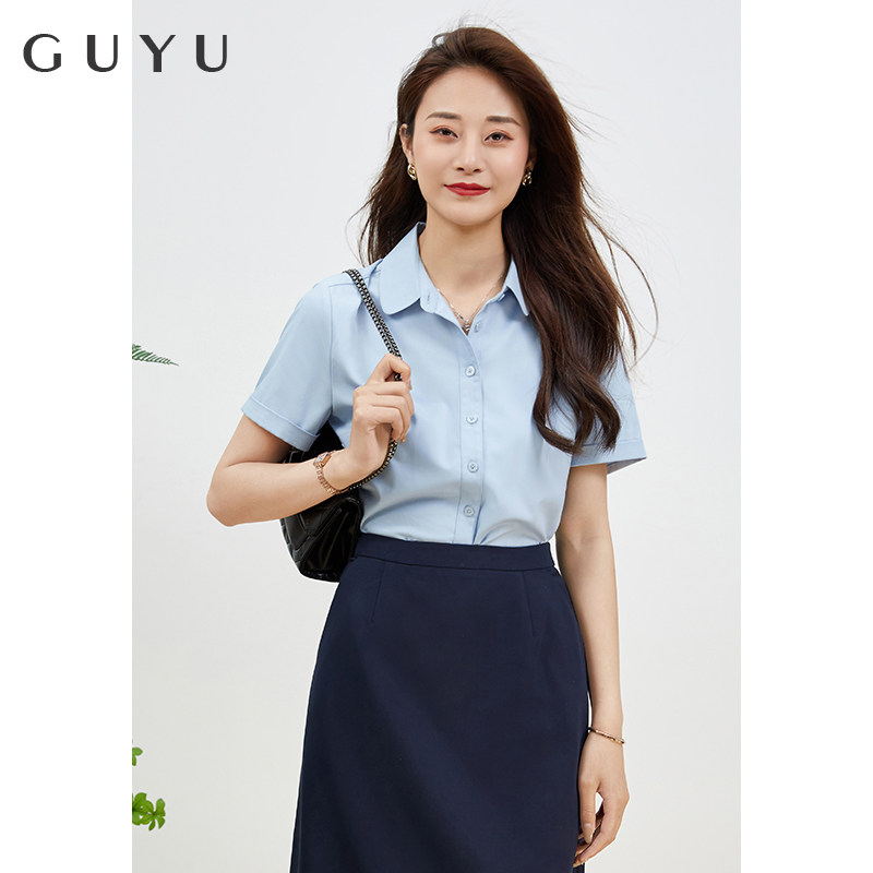 蓝色衬衫女短袖夏季学生面试穿搭正装白衬衣公务员工作服职业套装