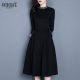 A字小黑裙黑色立领长袖 2025春秋新款 淑女气质修身 打底连衣裙中裙