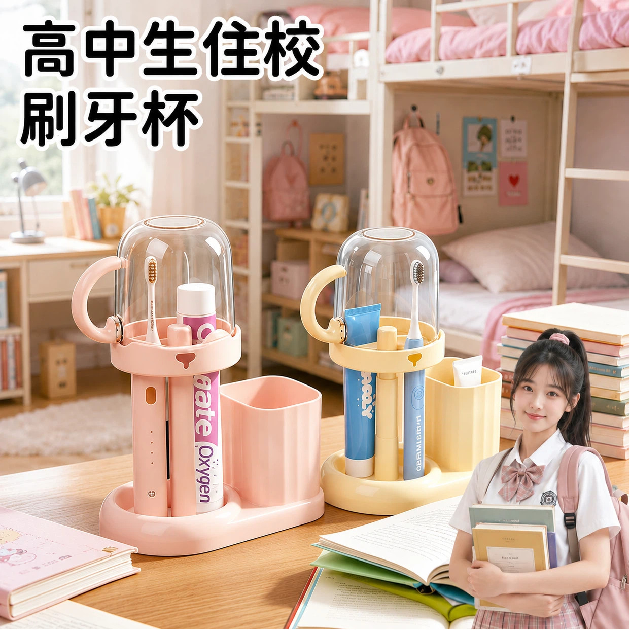 高中生住校宿舍带盖刷牙洗漱杯