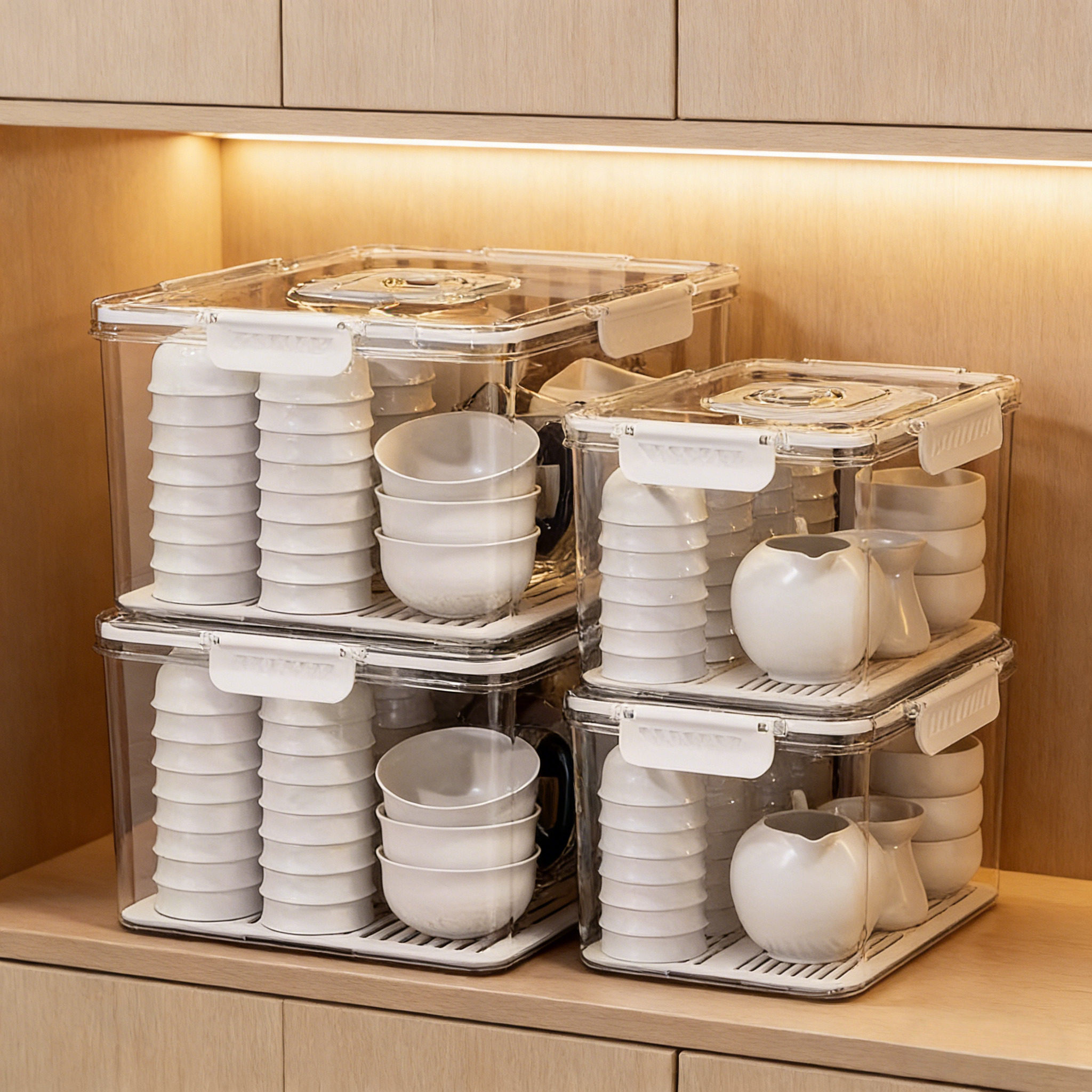 日本茶具收纳盒沥水功夫茶杯收纳神器带盖防尘装放茶碗茶壶整理箱,收纳整理,茶具收纳盒,淘宝优惠券,粉丝福利购,淘宝优惠卷