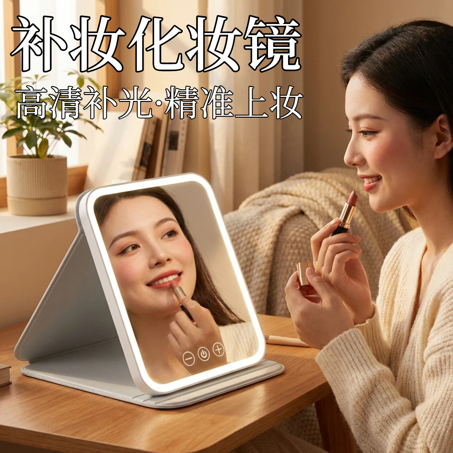 LED三色带灯高清补妆化妆镜