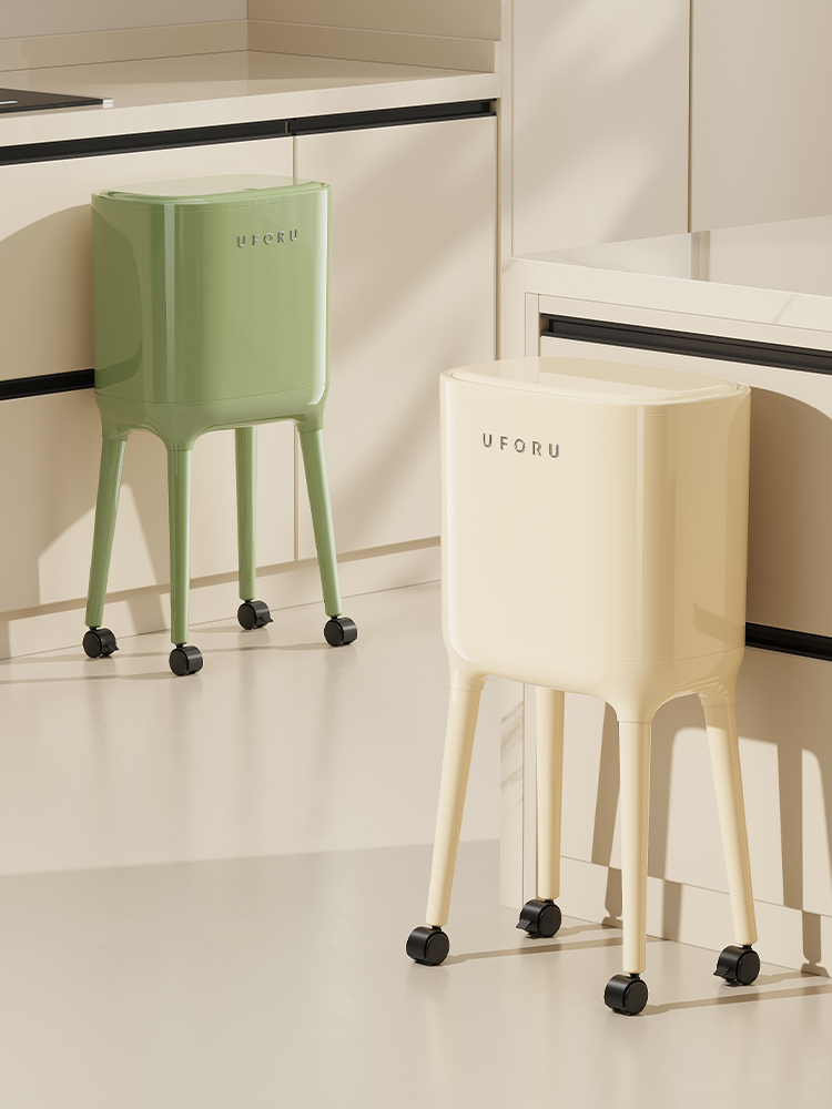 垃圾桶家用2025新款客厅厨房收纳专用免弯腰可移动带滑轮高脚带盖