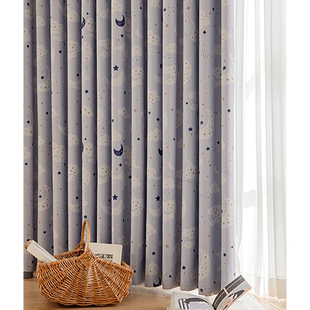 卧室窗帘挂钩式复古印花田园风2024新款客厅美式遮光布飘窗儿童房