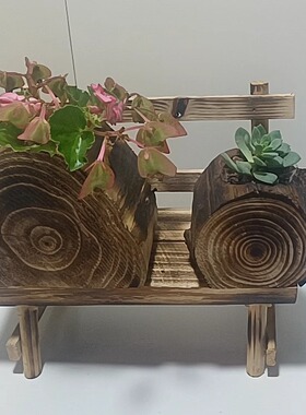 碳化多肉花盆木桩，庭院，阳台植物花盆花台