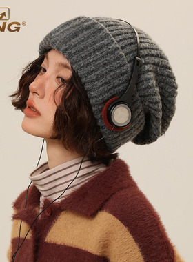 IIING帽控 纯色大版型毛线帽子女秋冬显脸小加厚宽松针织保暖冷帽