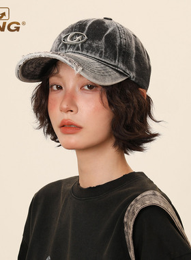 IIING帽控 复古水洗做旧牛仔鸭舌帽子男女四季可戴显脸小棒球帽潮