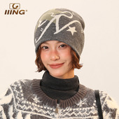 IIING帽控 保暖针织护耳冷帽男女冬季 新款 大字母印花毛线帽子个性