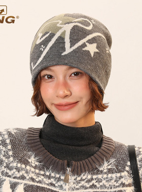 IIING帽控 新款大字母印花毛线帽子个性保暖针织护耳冷帽男女冬季