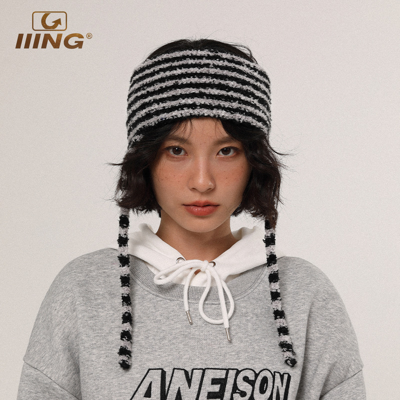 IIING帽控护耳发带条纹发箍