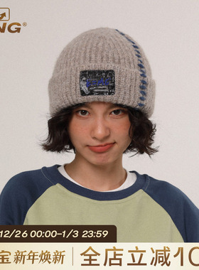 IIING帽控 毛线帽女冬百搭针织线帽保暖潮流设计大头围帽宽松帽子