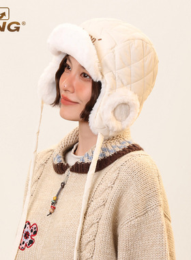 IIING帽控 加绒保暖大头围雷锋帽女冬季加厚防风护耳飞行帽显脸小