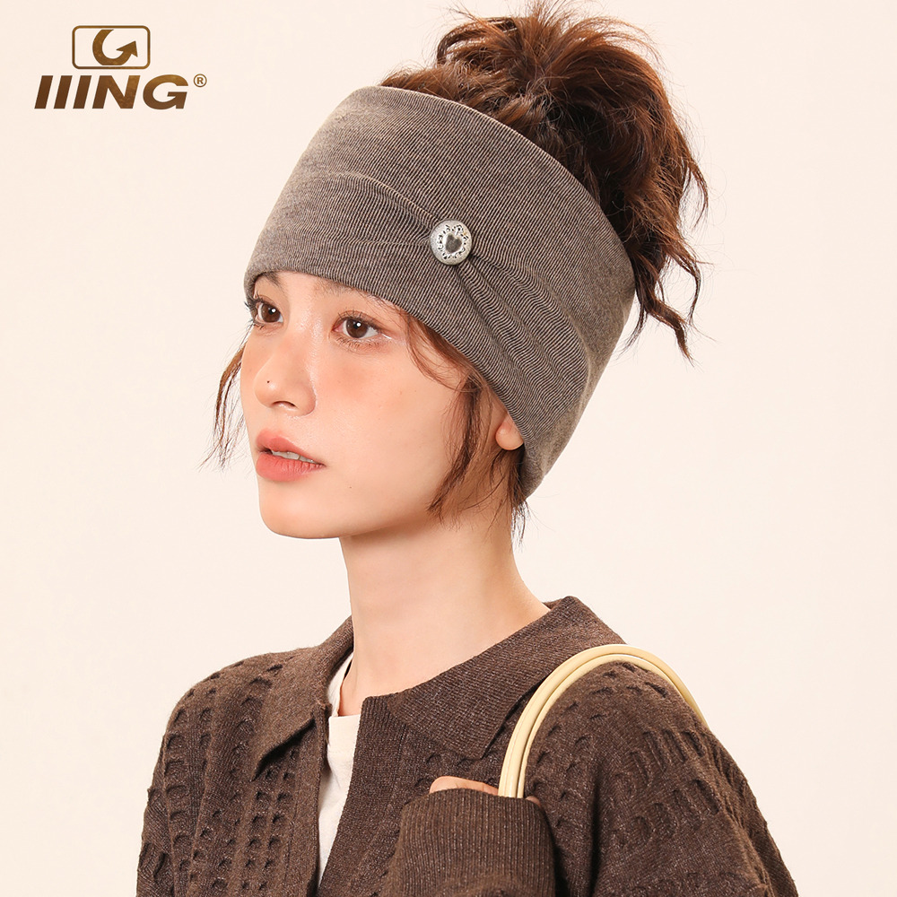 IIING帽控复古纽扣针织弹力发带
