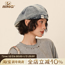 IIING帽控 复古牛仔贝雷帽女夏百搭水洗做旧大头围显脸小前进帽子