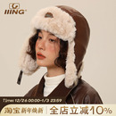 复古皮革飞行员帽子2025秋冬款 男女保暖雷锋帽加绒护耳骑行机车帽