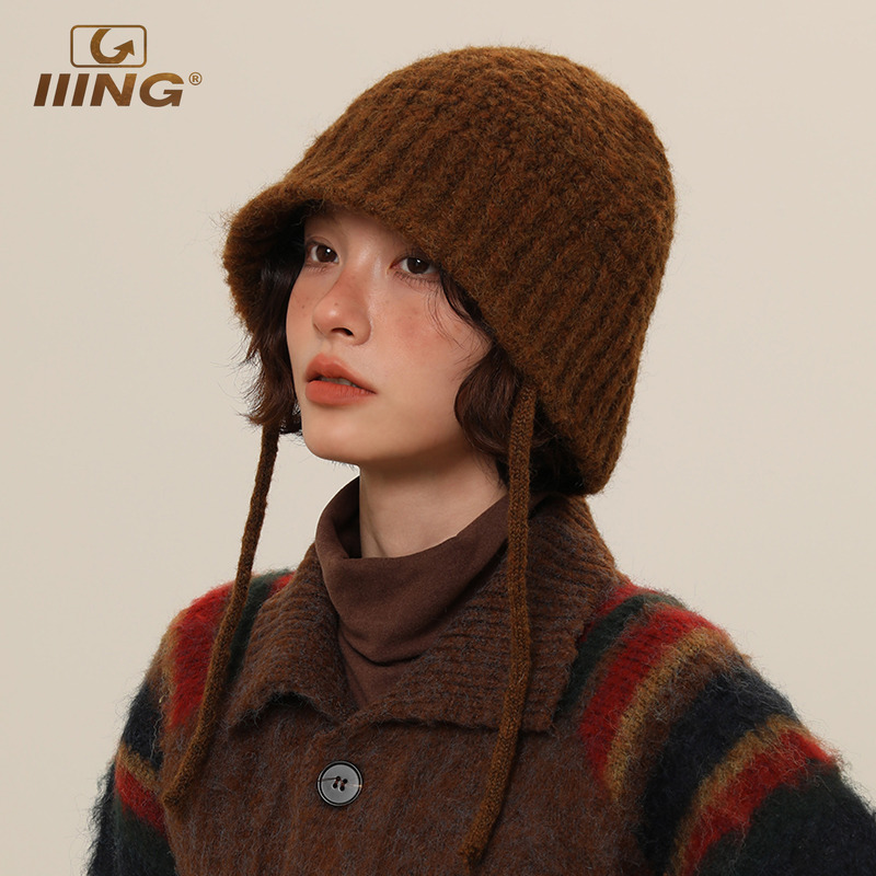 IIING帽控纯色绑带针织包头帽