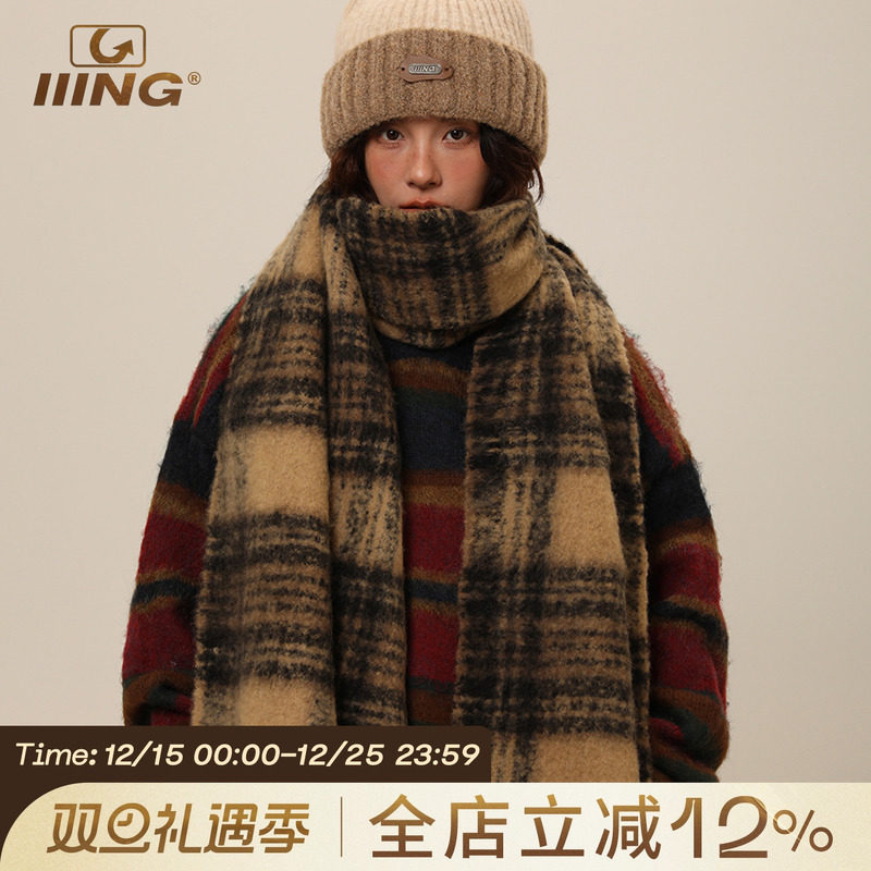 IIING帽控格子保暖围巾