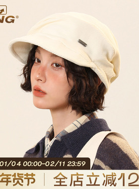 IIING帽控 画家贝雷帽子女可调节休闲文艺鸭舌帽英伦灯芯绒前进帽